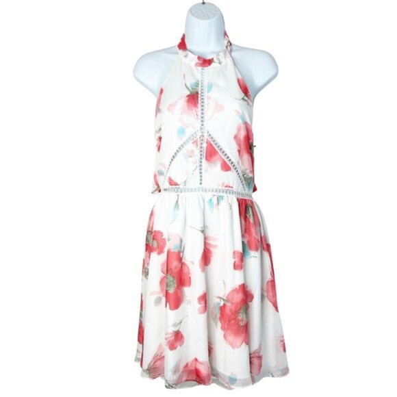 Two Sisters The Label Floral Halter Mini Dress High Neck White Pink Size Large - Picture 2 of 15